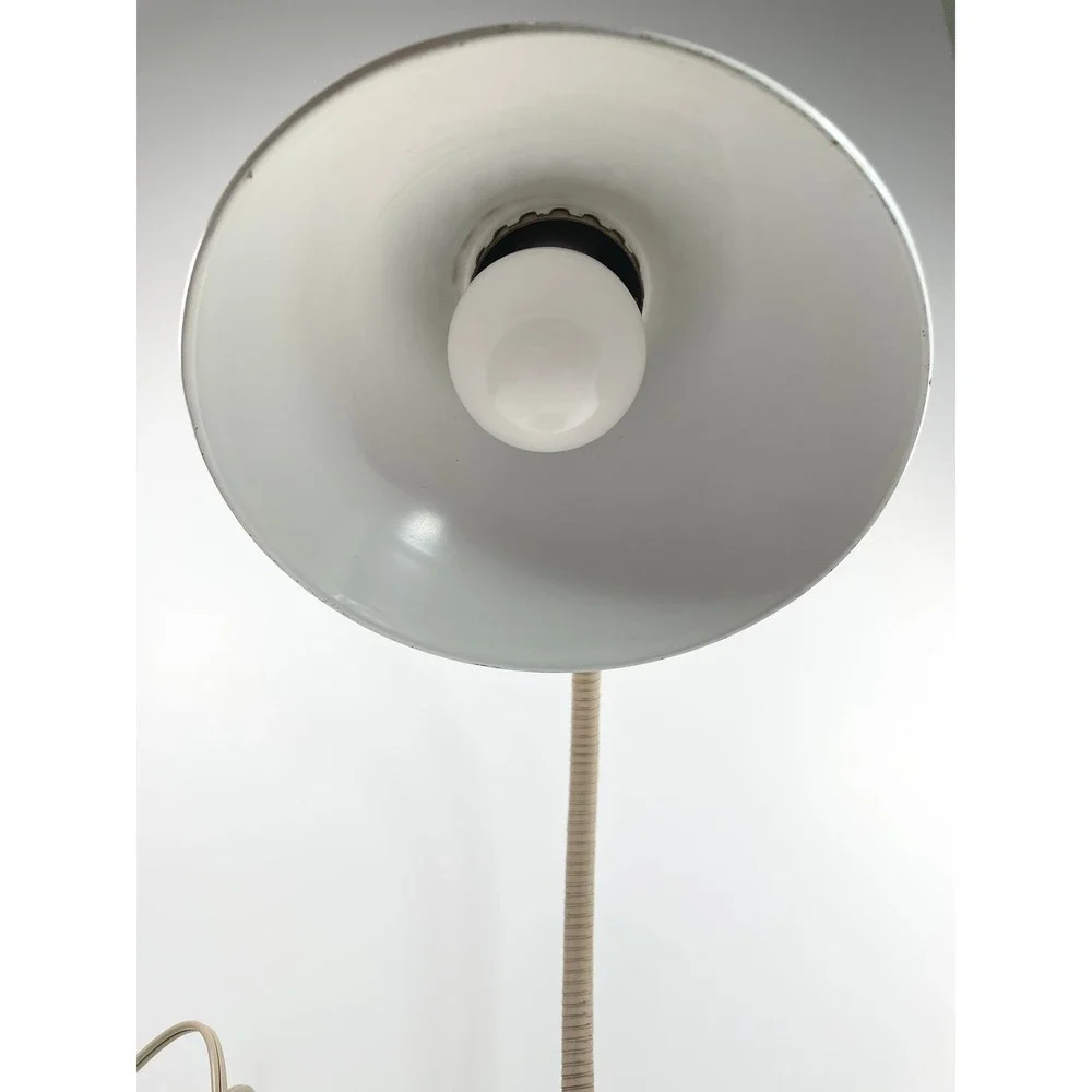 Vtg MCM Beige Goose Neck Desk Lamp Light Nightstand Lamp Cottagecore Decor
